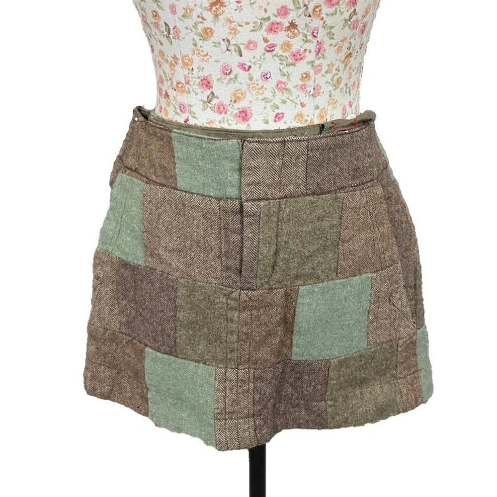 Vintage American Eagle wool patchwork mini skirt green boho size  XS / small